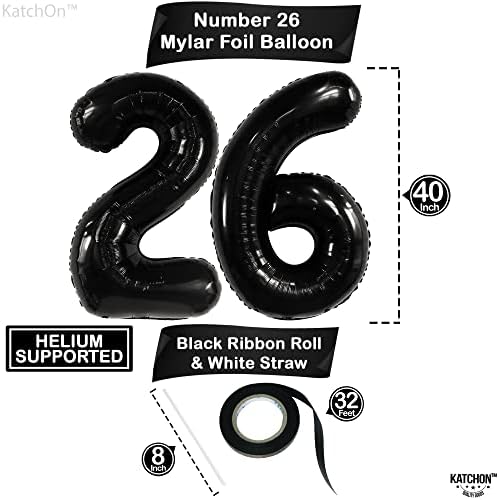 קצ 'ון, שחור ענק 26 בלון מספר-40 אינץ' / שחור 26 בלוני יום הולדת לקישוטי יום הולדת 26 לגברים / בלוני יום הולדת 26 לקישוטי יום הולדת 26 לנשים / 26 בלונים שחורים