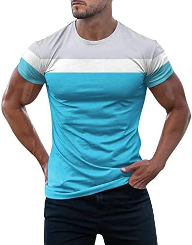 HDDK Mens קיץ v צוואר שרוול קצר חולצות טריקו בלוק צבע טלאים אימון אתלטי ספורט ספורט צמרות שריר רזה