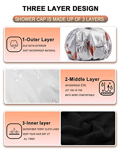 מוצרים חדשים הם זמן מוגבל לחצי מחיר - yizijizi 2 pcs כובעי מקלחת מרופדים טרי, שכבה משולשת כובע מקלחת גדול לנשים, כובעי מקלחת רכים רכיבים למים לטיפול בשיער