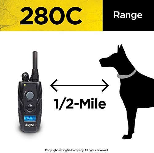 Dogtra 280C אימון מרחוק צווארון אלקטרוני - טווח 1/2 קילומטר - 127 רמות גירוי סטטיות, רטט, מסך LCD, נטען, אטום למים, צווארון כלבים חשמלי לאימוני ציות של כלבים קטנים ובינוניים