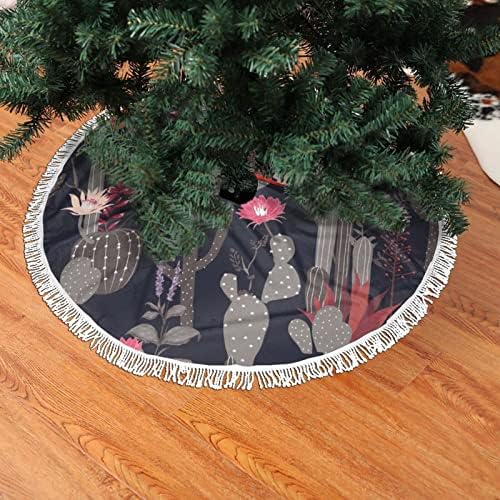 דפוס חלק יפהפה בצבע כהה קקטוס עם פרחי ג'ונגל חצאיות עץ קישוטי חג המולד, חצאית עץ עונתית עונתית לחג מסיבות חג המולד, כל האירועים 36