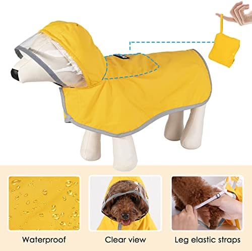 מעיל גשם של כלב לוקוב, ז'קט גשם של כלבים עם שכבה כפולה עם ברדס ברור לגורי כלבים קטנים גדולים