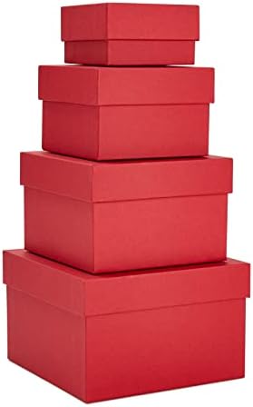 חדר מניות פלוס 4 קופסאות מתנה מרובעות קינון, קופסאות דקורטיביות עם מכסים ב -4 גדלים שונים לקבלת פנים לחתונה, מקלחת כלות, מקלחת לתינוקות, יום נישואין, קופסאות Goodie של מסיבת יום הולדת