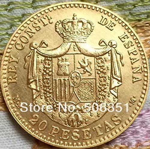 1889 ספרד 20 פסטות - Alfonso XIII COPY COIN COPYCOLLECTION מתנות