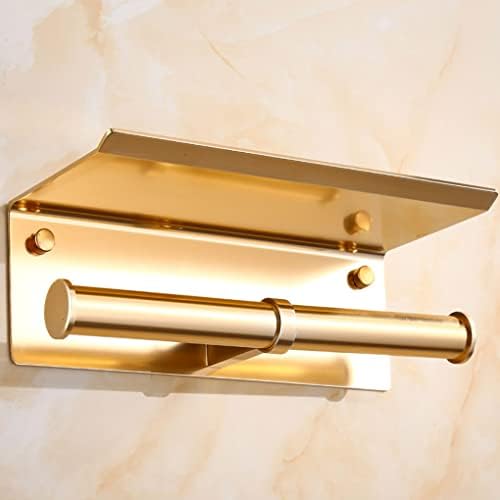 מחזיק נייר נייר טואלט כפול זהב מלוטש זהב עם קיר מדף רכוב מחזיק רקמות ראש כפול לחדר אמבטיה