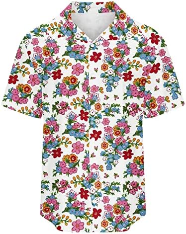 חולצות לנשים 2023 קץ סיבוב צווארון צווארון שרוול קצר חולצות חולצות אופנה הדפסת פרחים כפתור קז'ואלים למטה חולצות