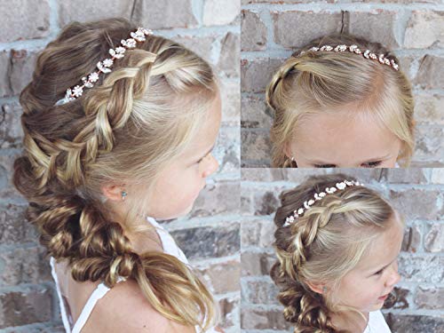 רוז זהב פרח ילדה סרט לחתונה תינוקת כיסוי ראש נסיכת קריסטל פרחוני שיער אביזרי עבור מסיבת יום הולדת, צילום
