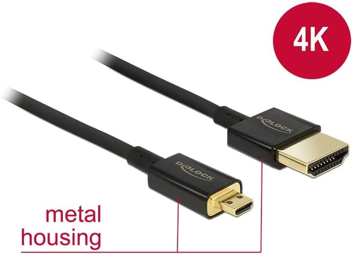 Delock כבל HDMI במהירות גבוהה עם Ethernet HDMI זכר ל- HDMI Micro D זכר 3D 4 K 1 M Slim Premium