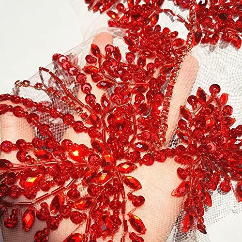 פלויינם חרוזים מדהימים תפירה אדומה ריינסטון טלאי אפליקציה אבנים ורצועת קריסטלים לתלבושות שמלות כלה