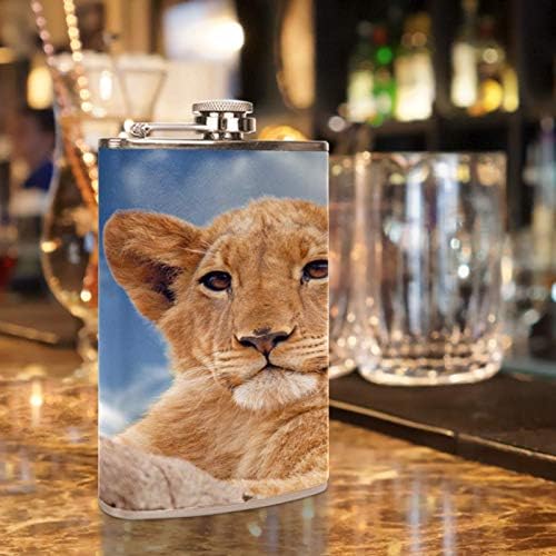 בקבוקון ליקר נירוסטה חסין דליפות עם משפך כיסוי עור 7.7 עוז בקבוק רעיון מתנה נהדר-אריה של בעלי חיים