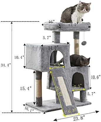 חתול מגדל, 34.4 סנטימטרים חתול עץ עם גירוד לוח, 2 יוקרה דירות, חתול עץ לחתולים גדולים, יציב וקל להרכיב, עבור חתלתול, חיות מחמד, מקורה פעילות מרגיע