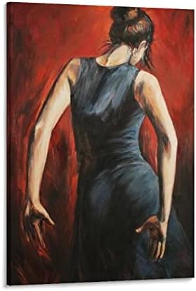 08x12 אינץ 'ציור שמן עותק קנבס ספרדי רקדני פלמנקו טנגו שחור וכחול שמלה קיר קיר ציור