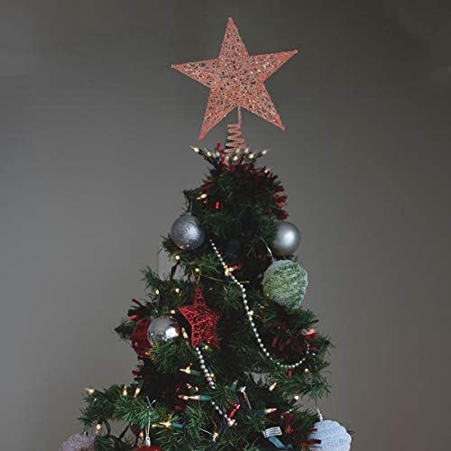 Amosfun chrismas קישוט 25 סמ עץ חג המולד כוכב ברזל טופר טופר נוצץ עץ חג המולד קישוט קישוט