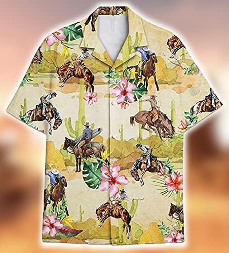 Qtvalue Cowboy חולצות הוואי לגברים - וינטג 'מערבית שרוול מזדמן שרוול קצר חולצה מתנה קיץ לגברים