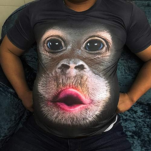Wenkomg1 Mens Gorilla Face Print Thrick חולצת טריקו אביב/צמרות קיץ שחוליות שרוול קצר שרט