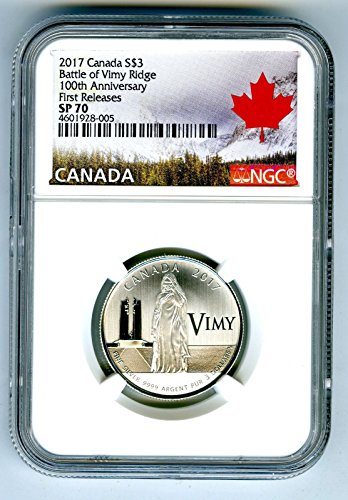 2017 רויאל קנדי ​​מנטה קנדה 100 שנה להיווסדו קרב על Vimy Ridge משחרר לראשונה הוכחת כסף 3 $ SP70 NGC