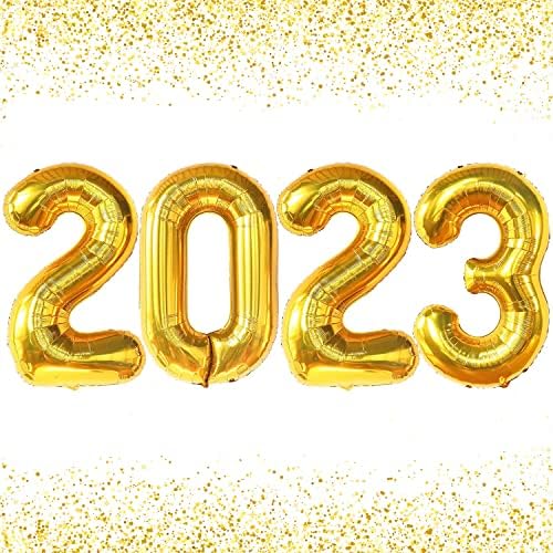 42 אינץ '2023 בלונים, מספר נייר כסף זהב בלונים 2023 קישוטים לסיום כיתה של 2023 בלונים, קישוטים למסיבת סיום ראש השנה, בלוני סיום 2023