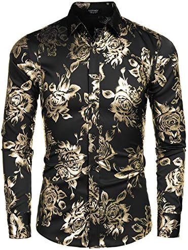 חולצות שמלת יוקרה של קואופנדי לגברים חולצת הדפס פרחים מסוגננת חולצת כפתור מבריקה למטה חולצה