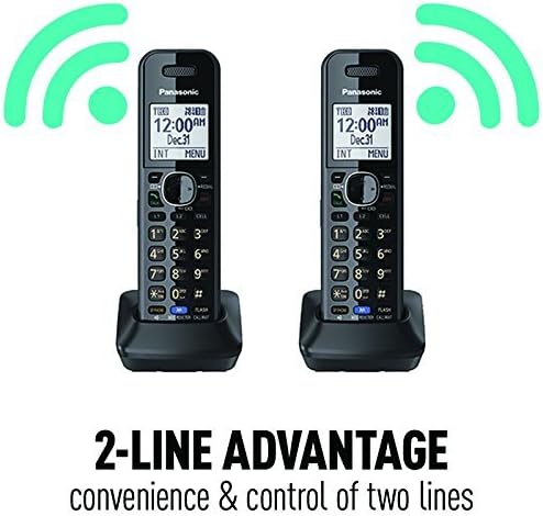 מערכת טלפון פנאסוניק דו-שורות/אסור אלחוטית עם 2 מכשירים & KX-TCA430 מתאימה אוזניות מתקפלות עם מיקרופון גמיש מבטל רעש ובקרת נפח, רגיל, אפור/כסף