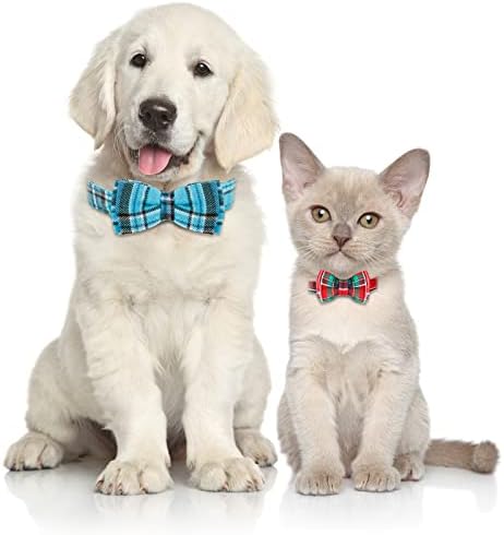 עניבת פרפר כלבים, Hapinsh משובץ עניבת פרפר צווארון כלב אבזם מנעול ייחודי אבזם רך נוח, קופץ נוח מתכוונן לכיוון בינוני קטן כלבים גדולים חתולים חיות מחמד כותנה עמידה מתנה מיט מתנה חמודה חמוד מנתק m-blue