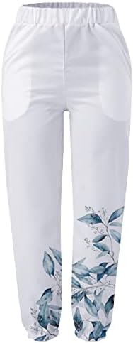מכנסי פשתן לנשים רופפות בכושר קיץ עניבה נוחה צבע הדפסת מכנסי פאלאצו מותניים גבוהים רגל רחבה מכנסי מתיחה רכים