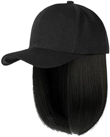 כובע שמש לנשים כובע בייסבול עם תוספות שיער ישר תסרוקת בוב קצר