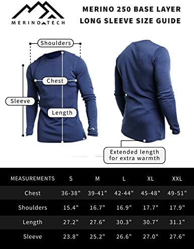 Merino.Tech Merino Merino Layer Layer - Mens צמר מרינו שרוול ארוך חולצות תרמיות קלות, אמצע משקל, משקל כבד