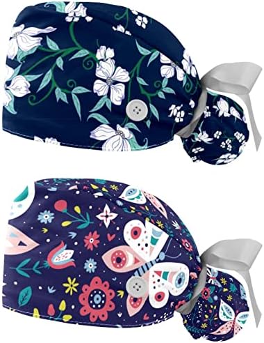 כובעי בופנט מתכווננים מחזיק קוקו 2 חבילות, פרחים קיץ אחות טרופית קרצוף כובעים נשים שיער ארוך, גודל אחד