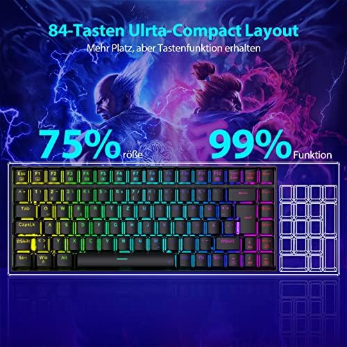 Gaming-Tastatur, Redragon Hotswap Mechanische Gaming-Tastatur mit Roten Schaltern, Voll Propramierbare Kabelgebundene Tastatur Mit נגד Ghosting 84 Tasten Für Windows PC נייד MAC, K629 RGB Schwarz