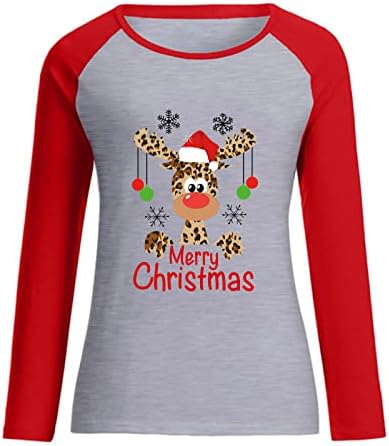 חולצות טי חג מולד שמח לנשים 2022 סתיו אופנה שרוול ארוך רגלן סוודבול בייסבול חידוש חג המולד סווטשירטס