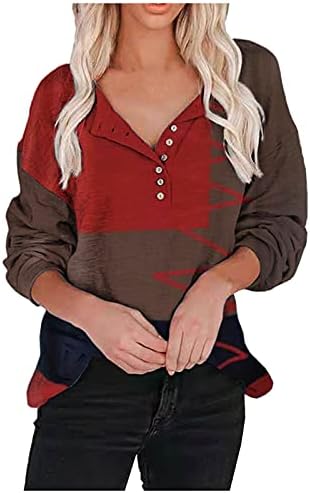כפתור אופנה לנשים V-Collar שרוול ארוך ז'קט עליון הדפסת חולצת שרוול בישוף כפתור למטה חולצות קרדיגנים