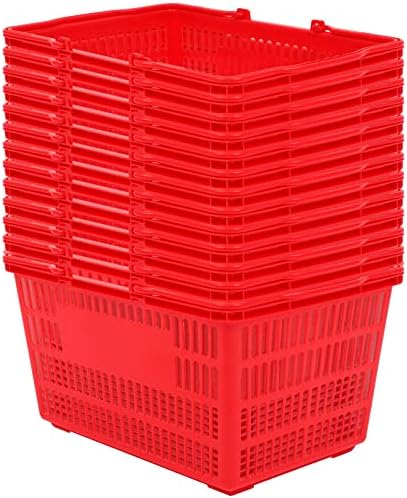 סל קניות פלסטיק נייד של Olenyer סט של 12 לסלי קניות אדומות בחנות סל קניות פלסטיק אדום עמיד עם ידית, סל קניות פלסטיק אדום של 25L