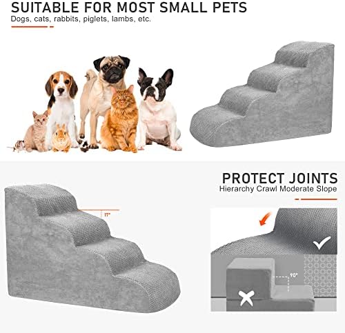 כלב מדרגות לכלבים קטנים, 4 שכבות צפיפות גבוהה קצף כלב רמפה, נוסף רחב החלקה לחיות מחמד צעדים עבור גבוהה מיטות או ספה
