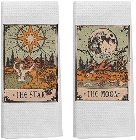 טארוט הכוכב והירח מגבות מטבח מיסטיות מגבות רחצה, 16 x 24 אינץ