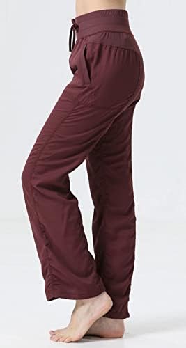 מכנסי יוגה של Chartou נשים עם כיסים אימון מותניים גבוהים מכנסי טרנינג רגל רחבה טרקלין טרקלין מכנסיים מכנסיים
