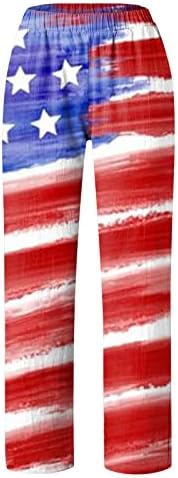 אתקיה נשים עסקים מזדמנים יום עצמאות נשים יום דגל אמריקאי הדפס מכנסיים מכנסי מותניים אלסטיים רחבים רחבים
