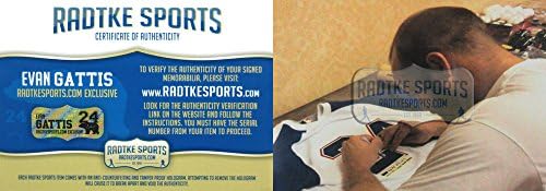 אוואן גאטיס חתימה/חתום משחק אטלנטה ברייבס הונפק את הנטייה האנק אהרון סטייל ג'רזי MLB אותנטי מאג'סטי עם משחק שהונפק וכתובת מידע על פתיחת הבית של 2014