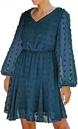 נשים קוקטייל שמלה ארוך שרוול דוט הדפסת צווארון אונליין נדנדה בייבידול שמלות אלגנטי מסיבת נשף שמלה מזדמן