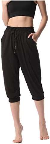 מכנסי טרקלין נוחים של Baihetu לנשים רופפים מכנסי טרנינג רופפים מכנסיים מזדמנים עם כיסים