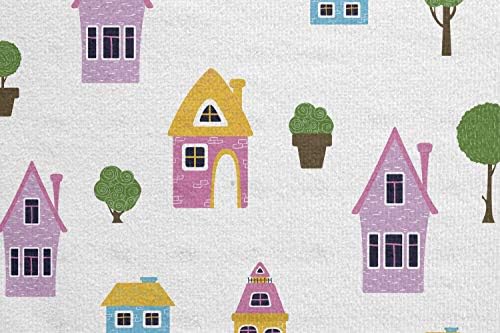 מגבת מחצלת יוגה מצוירת של אמבסון, בתים שכונתיים בארכיטקטורה נוסטלגית עצי עצי נושא צבעוני, כיסוי כרית אימון פילאטיס סופג יוגה פילאטיס, 25 x 70, Multicoror