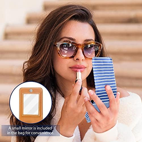 כחול פס דפוס גלוס מחזיק שפתון מקרה נייד איפור תיק נסיעות שפתון ארגונית מקרה עם מראה מיני שפתון תיבת אחסון עבור נשים