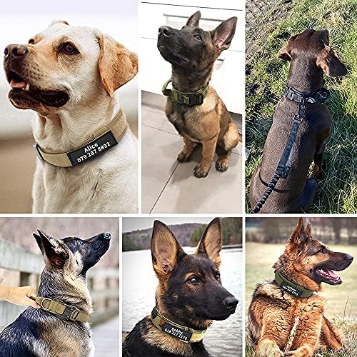 צווארון כלבים טקטי צבאי בהתאמה אישית עם ידית, תגי שם חיית מחמד בהתאמה אישית לכלבים גדולים בהליכה בהליכה