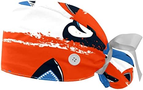 2 חתיכות דפוס כריש כתום כחול כובעי ים עובדים עם כפתורים כובע בופנט אלסטי עם רצועת זיעה