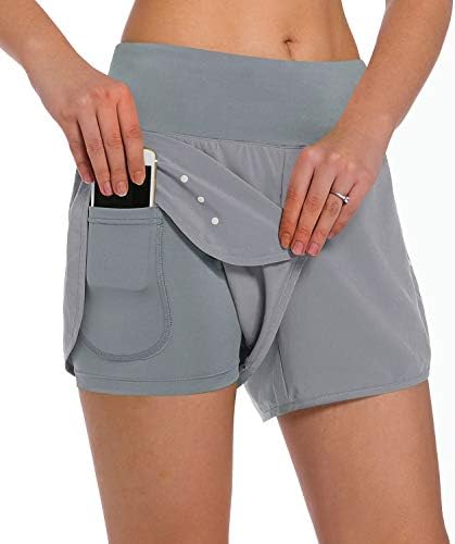 KSMIEN נשים 2 ב 1 מכנסי ריצה - אימון קליל אימון קל משקל כושר יוגה מכנסיים קצרים עם כיסי טלפון