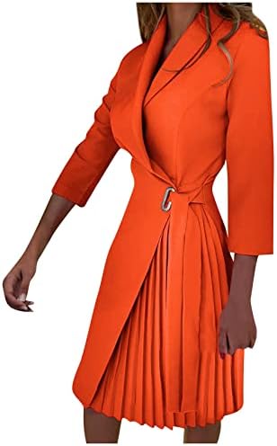 בגדי נשים המערבי לקשור המותניים טאק-שמלת צווארון 44989 שרוולים קפלים בצבע אחיד & מגבר; הדפסה השמלה גוף קון