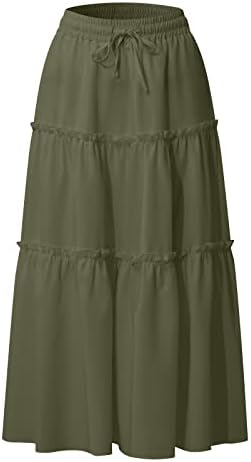 תלבושות קיץ של פרגירן לנשים, עניבת מותניים אלסטיים מוצקים של נשים אופנה חצאית מידי חצאית Boho A-Line חצאית קפלים