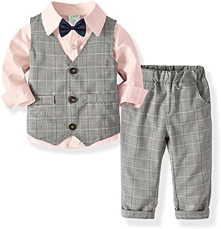 3 יחידות פעוט ילדים בגדי תינוקות בגדים קשת ג'נטלמן אפוד אפוד שרוול ארוך חולצת טריקו מכנסיים