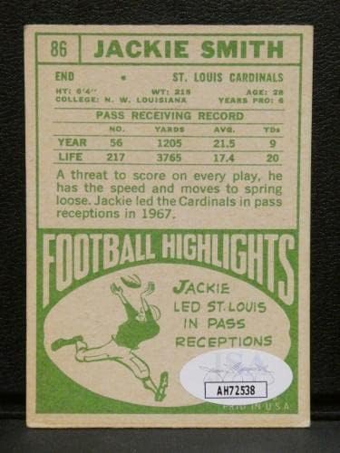 1968 Topps 86 ג'קי סמית 'חתם על כרטיס כדורגל של חתימה עם JSA COA - NFL כרטיסי כדורגל עם חתימה