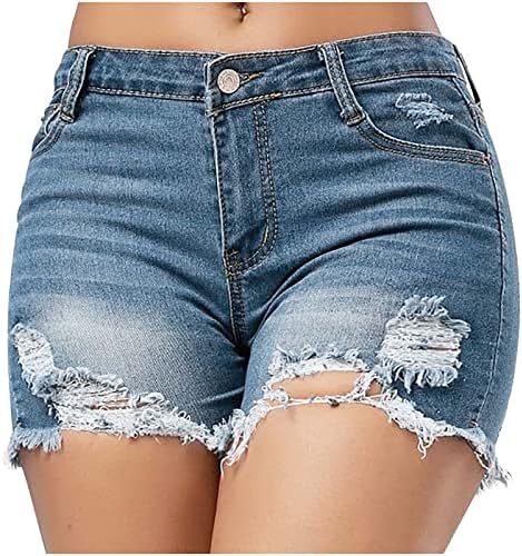 מכנסי ג'ינס לנשים Oplxuo מכנסיים קצרים קיץ מזדמנים אמצע מותניים מרופדים שוליים גולמיים קרעו ג'ינס ג'ין מכנסיים קצרים לנשים עם כיסים