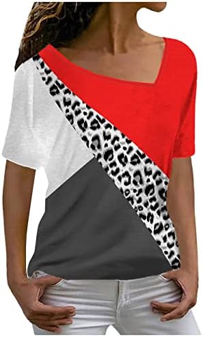 נשים 2023 צמרות קיץ אלגנטיות שרוול קצר V צוואר חולצות טריקו נמר הדפס גיאומטרי מזדמן חולצות חולצות כושר רופף